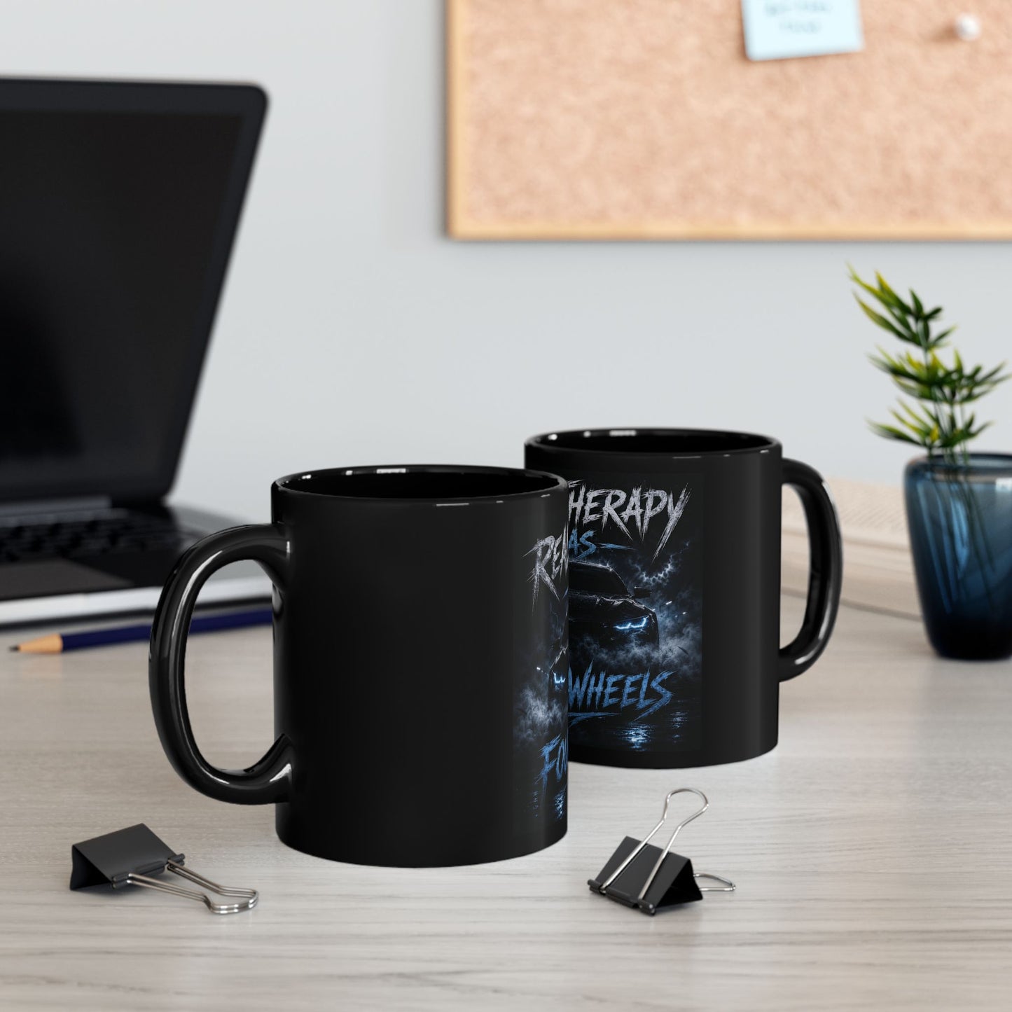 Real therapy has four wheels, funny coffee gift mug,Black Mug 11oz
