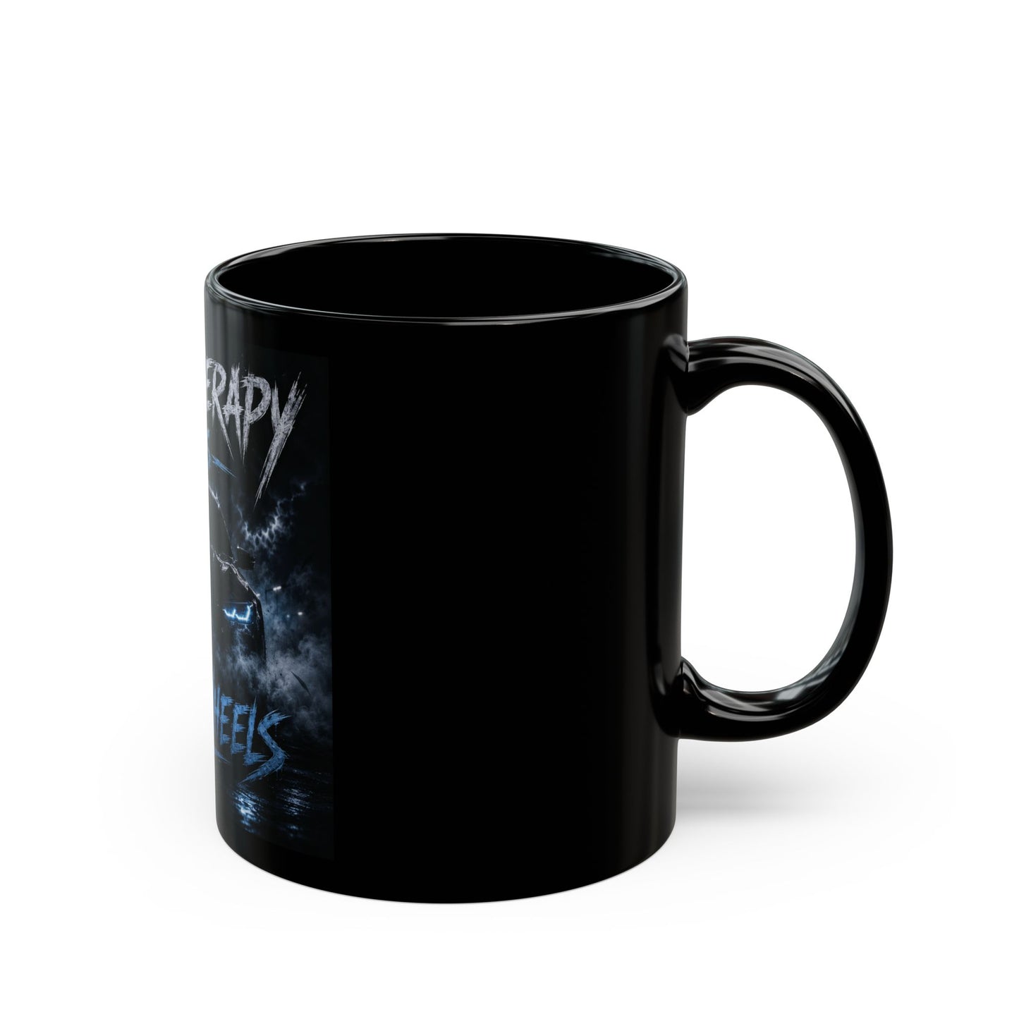 Real therapy has four wheels, funny coffee gift mug,Black Mug 11oz