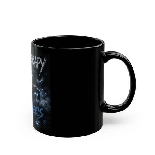 Real therapy has four wheels, funny coffee gift mug,Black Mug 11oz